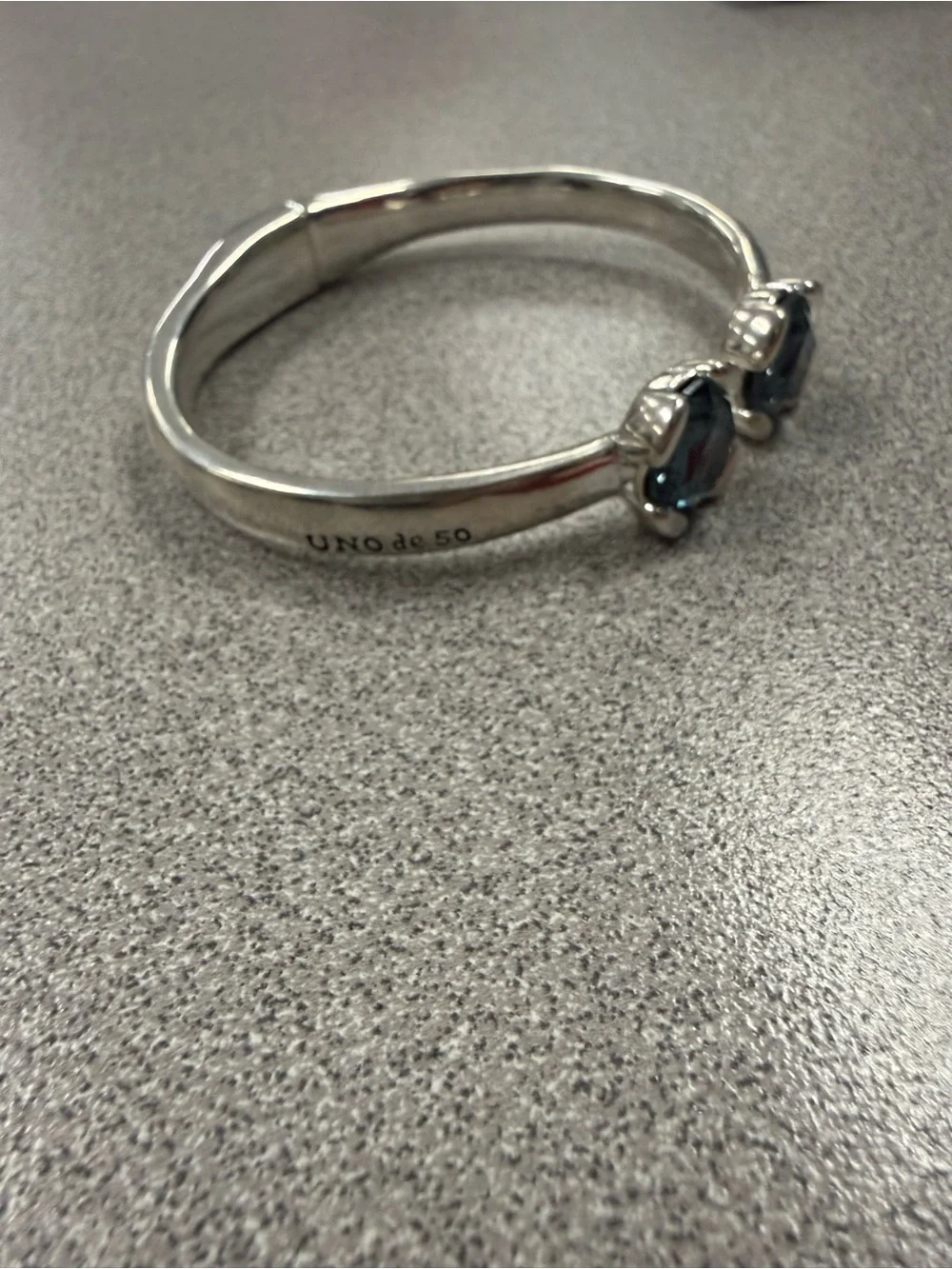 Silver Open Bracelet with Blue Crystal Accents